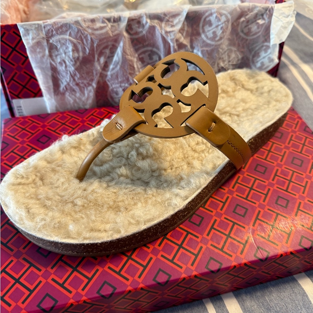 Tory Burch Cream and Brown Sandals